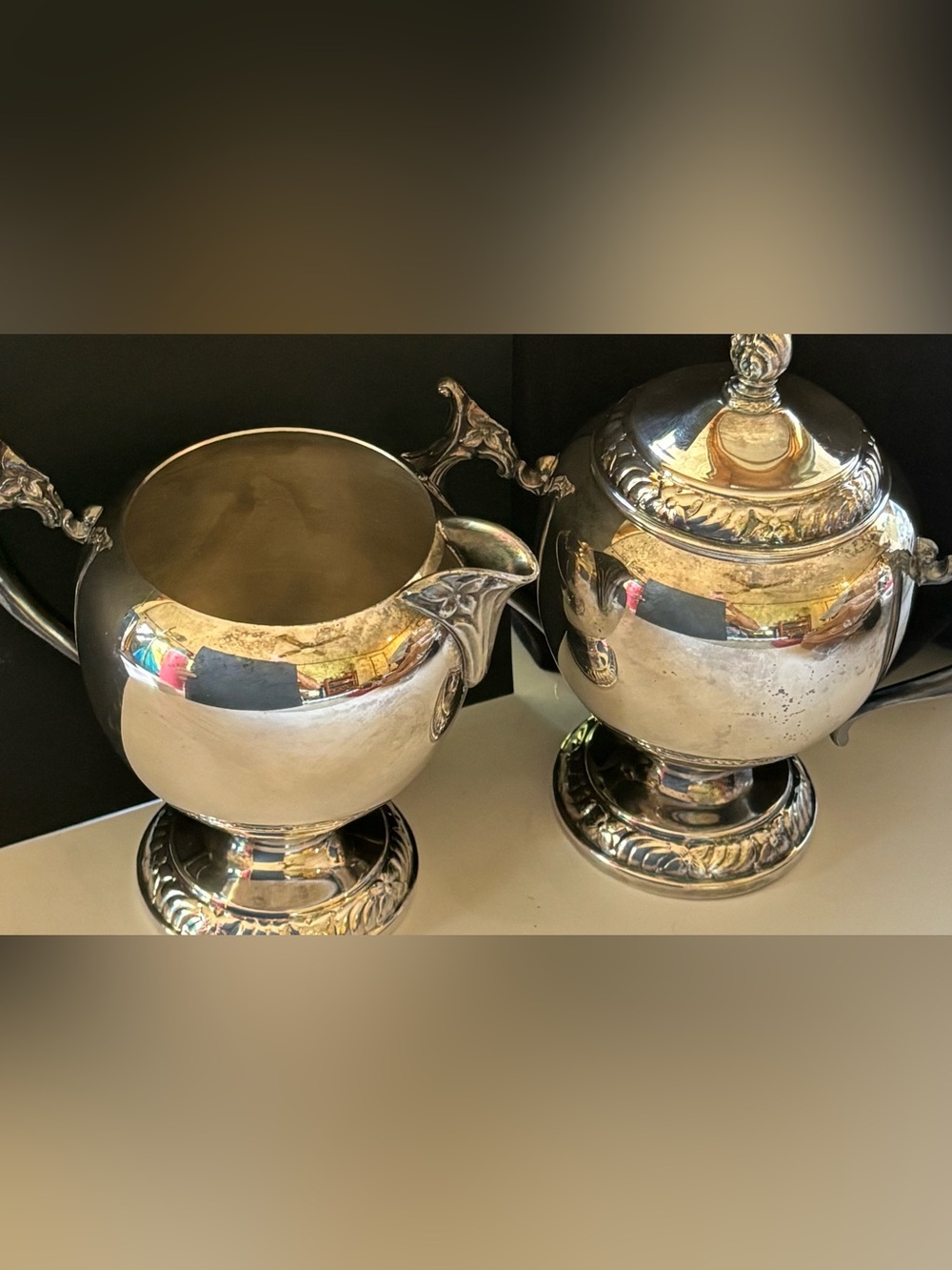 Vintage FB Rogers Silver Co Creamer Sugar Set 2358 Floral Silverplate 1883